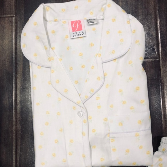 Vtg Pure Luxury White & Yellow Pajama Set Sz S - Picture 2 of 8